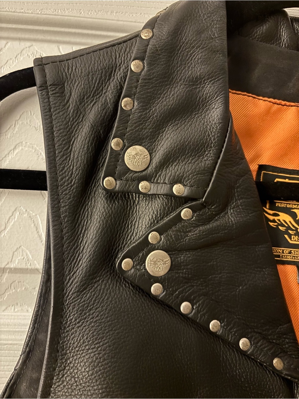 Black Studded Leather Vest with Orange Lining - Women's - Picture 2 of 11